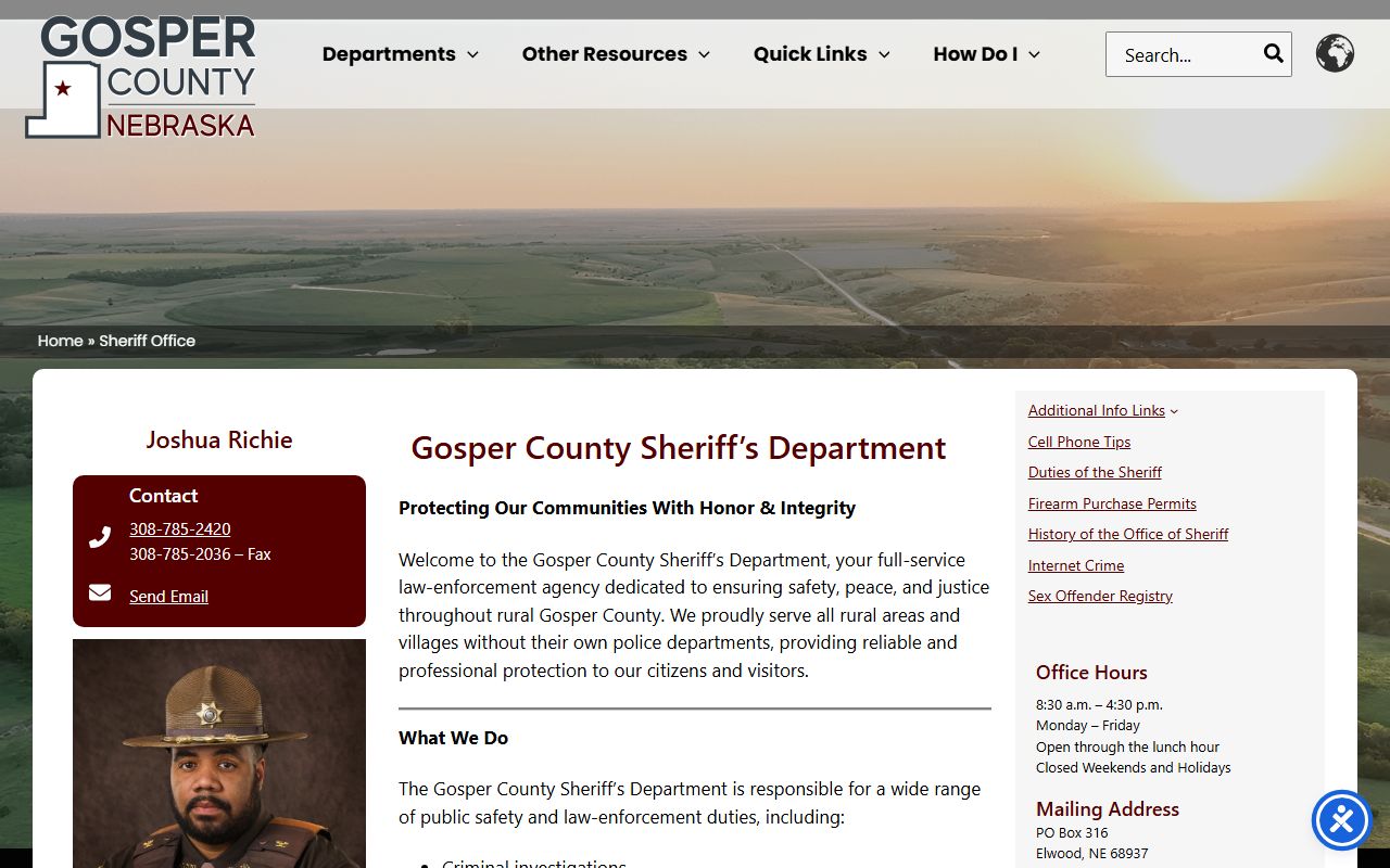 Gosper County inmate records sheriff office custody search