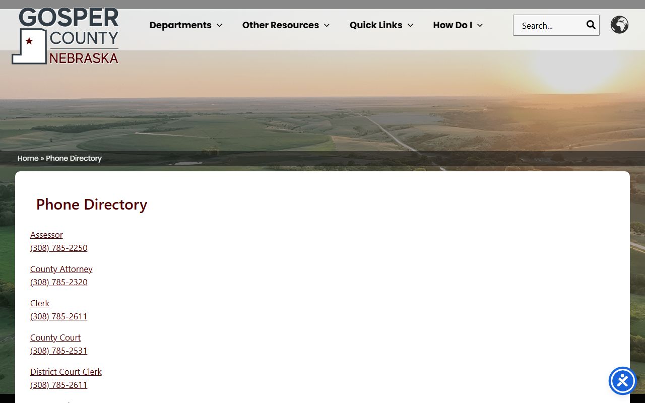 Gosper County Jail phone directory custody contact records