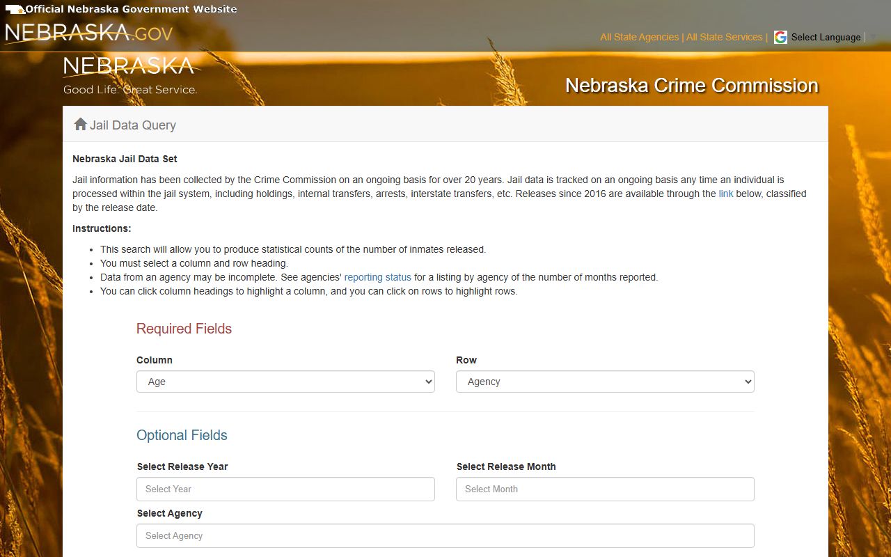 Gosper County inmate population jail data query record access
